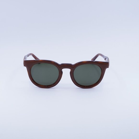 Loewe LW40003U 55N Sunglasses Brown Leather Round Frame, Green Lenses - Picture 2 of 10